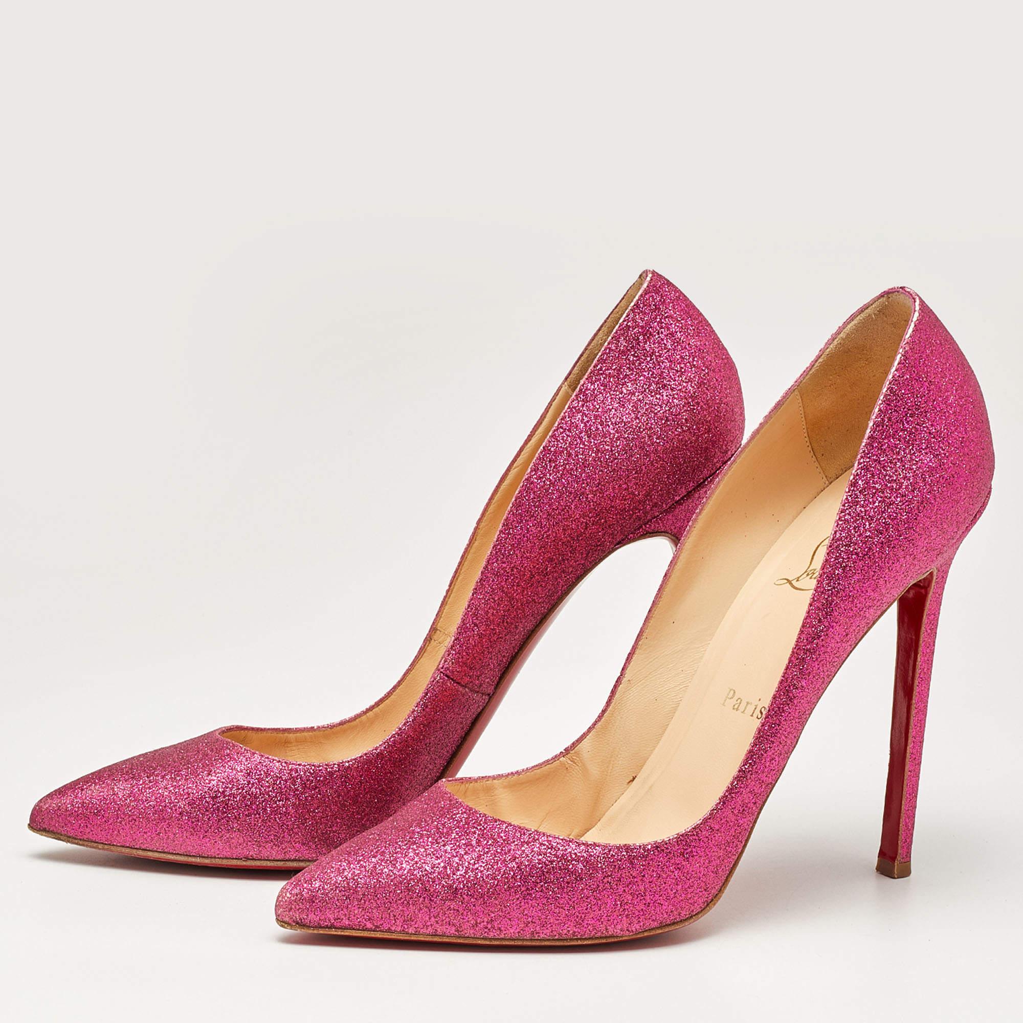Women's Christian Louboutin Pink Glitter Pigalle Pumps Size 39.5
