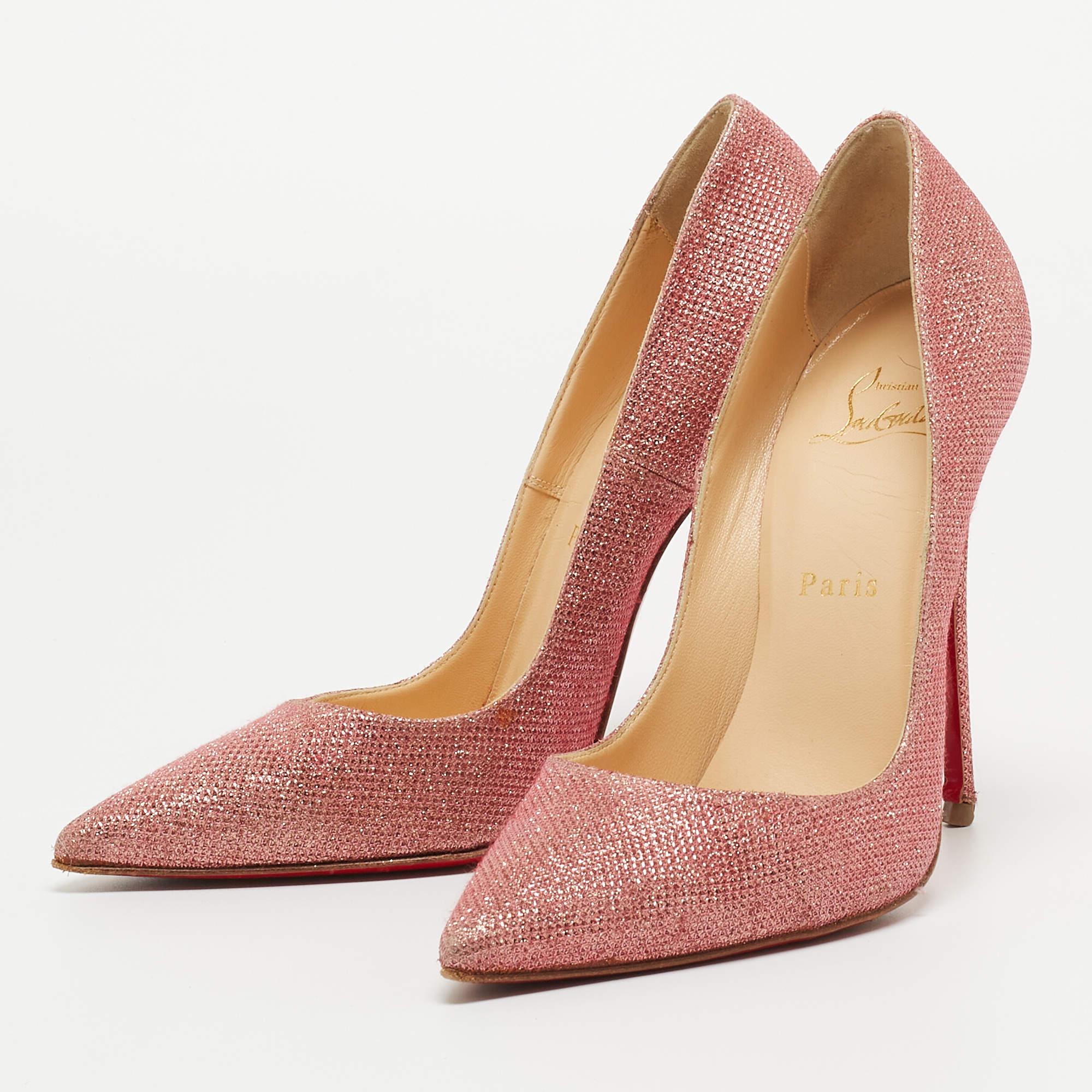 Women's Christian Louboutin Pink Glitter So Kate Pumps Size 38 For Sale