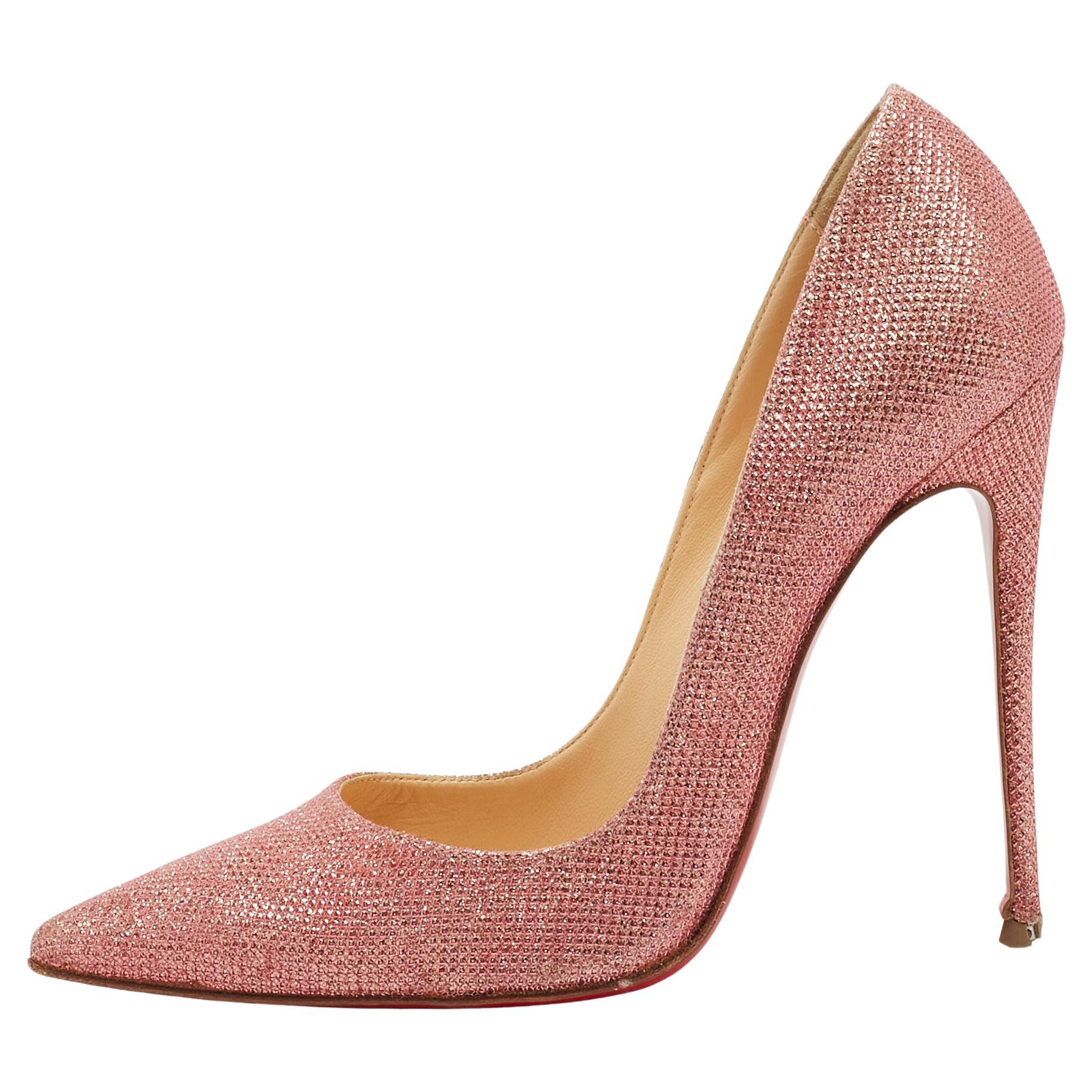 Christian Louboutin Pink Glitter So Kate Pumps Size 38 For Sale