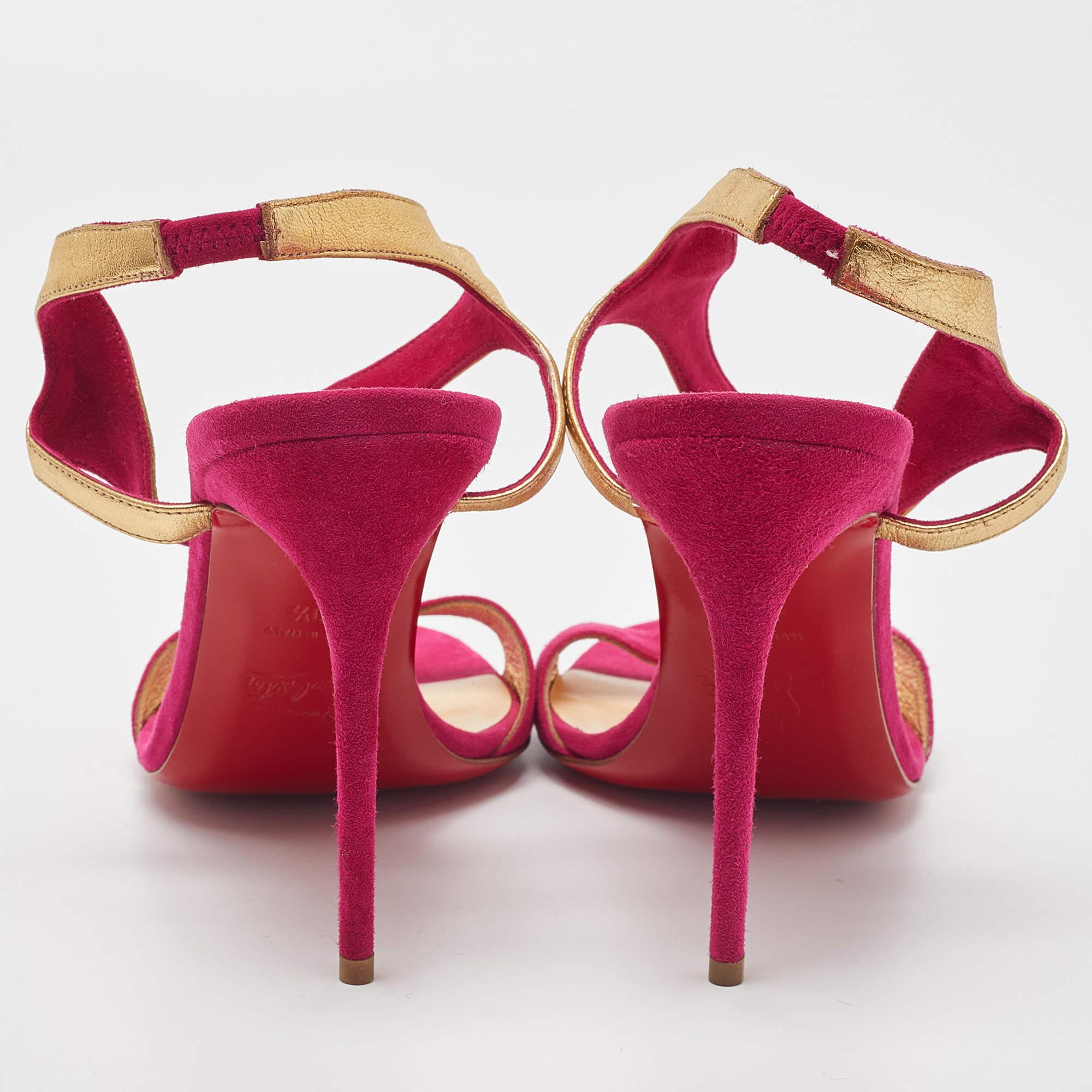 Christian Louboutin Pink/Gold Suede and Leather Morphetina Sandals Size 40.5 In New Condition For Sale In Dubai, Al Qouz 2