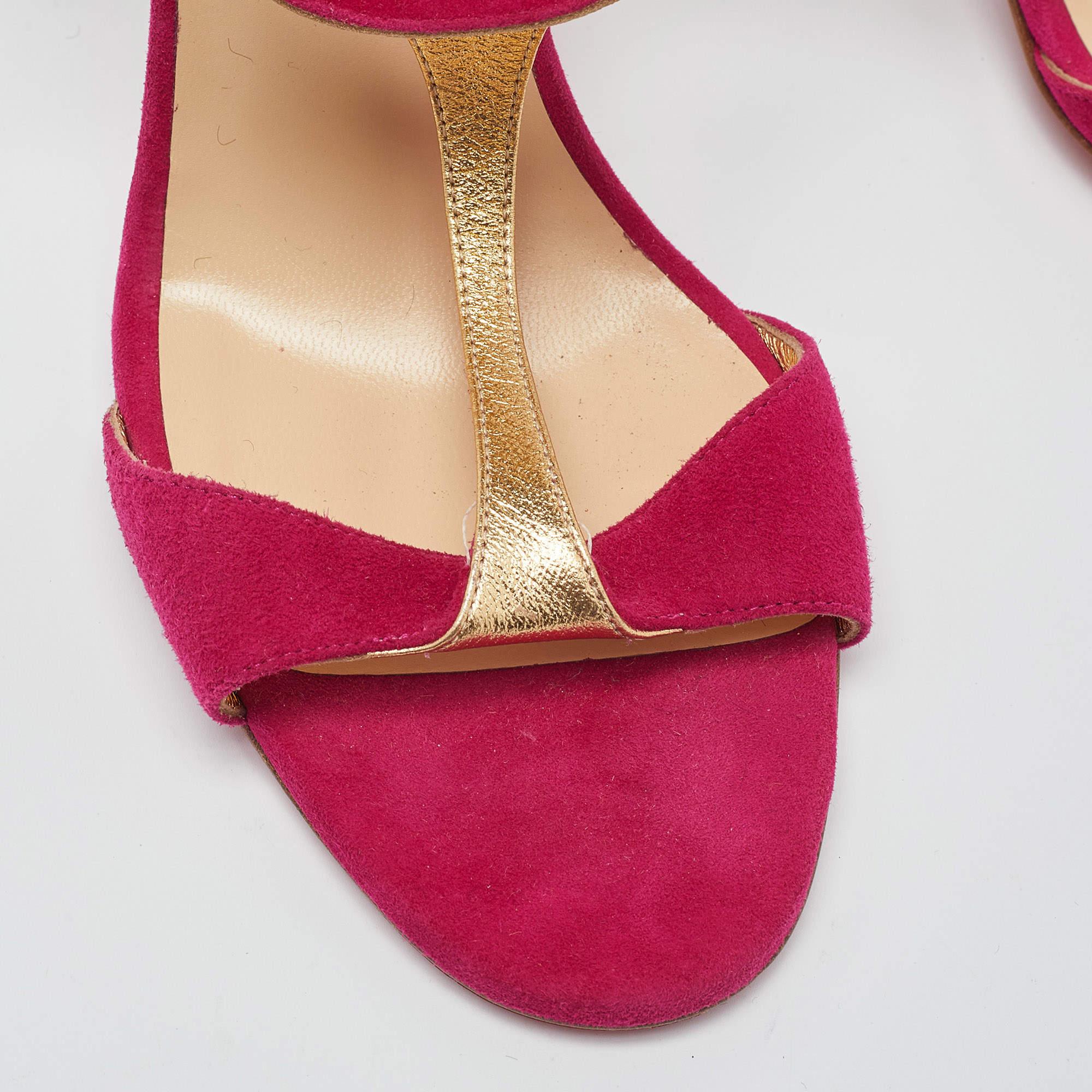 Christian Louboutin Pink/Gold Suede and Leather Morphetina Sandals Size 40.5 For Sale 2
