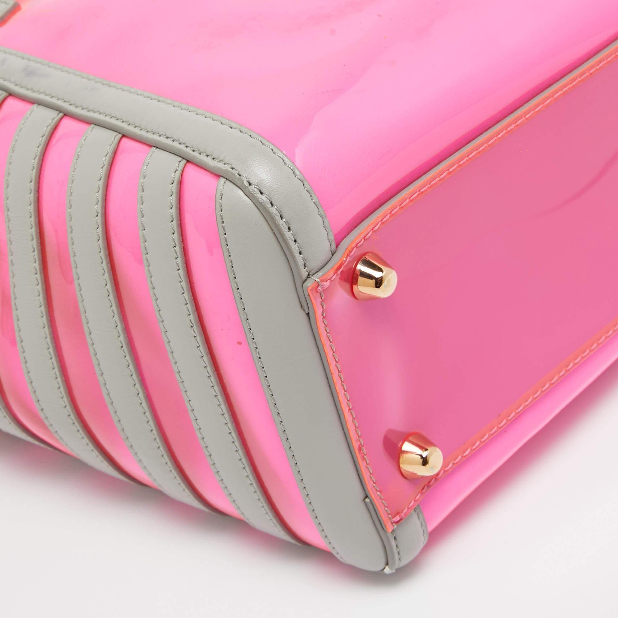 Christian Louboutin Pink/Grey PVC and Leather Stripe Tote For Sale 10