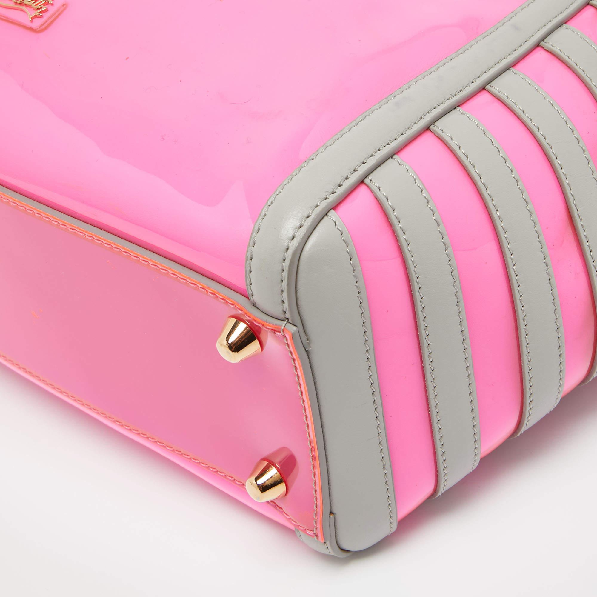 Christian Louboutin Pink/Grey PVC and Leather Stripe Tote For Sale 2