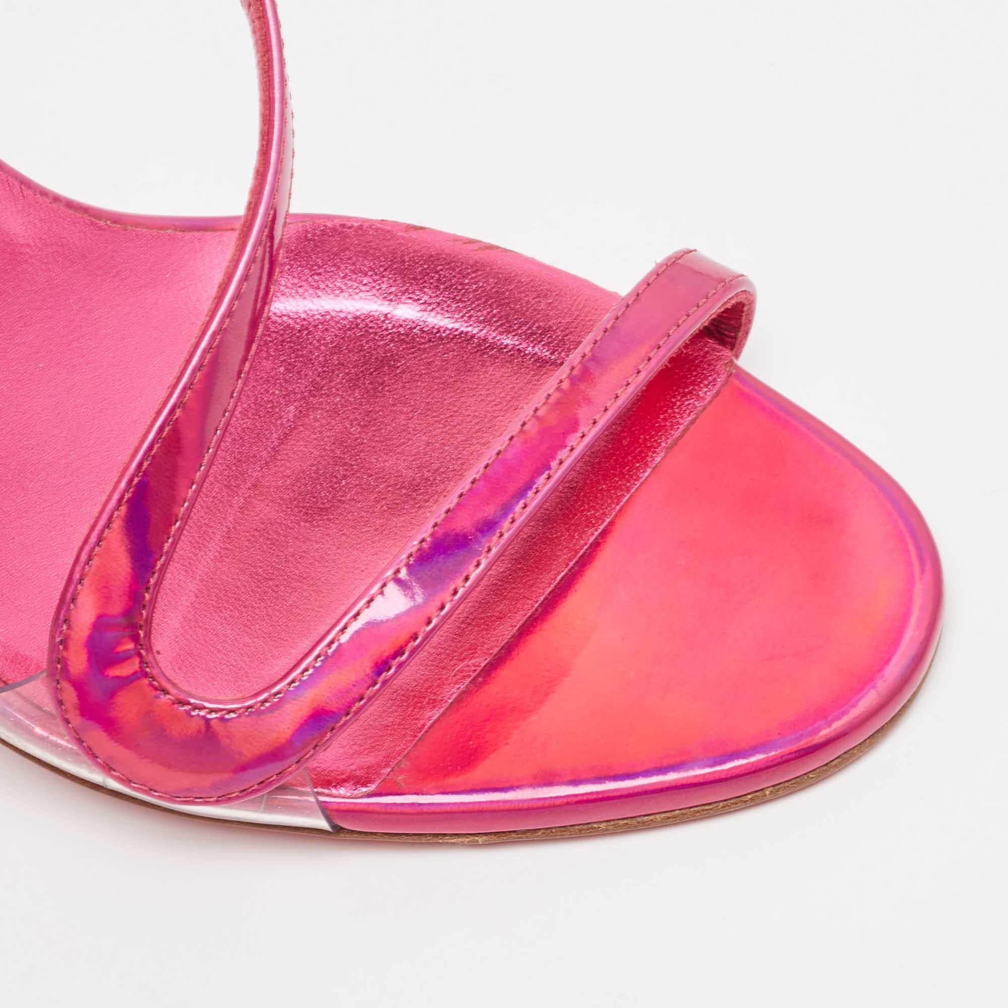 Christian Louboutin Pink Iridescent Leather Rosalie Sandals Size 38 For Sale 2