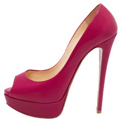 Christian Louboutin Pink Leather Lady Peep Toe Platform Pumps Size 38