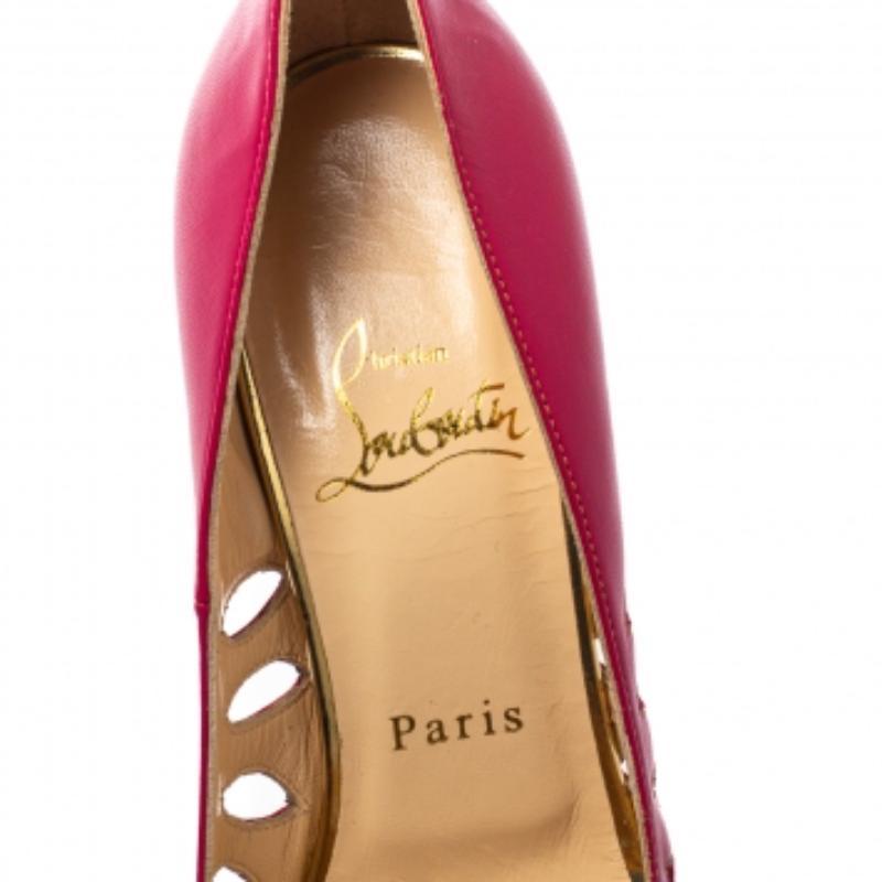 Christian Louboutin Pink Leather Laser Cut Pumps Size 36.5 For Sale 1
