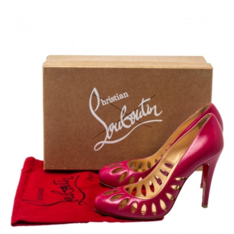 Christian Louboutin Pink Leather Laser Cut Pumps Size 36.5 For Sale 3
