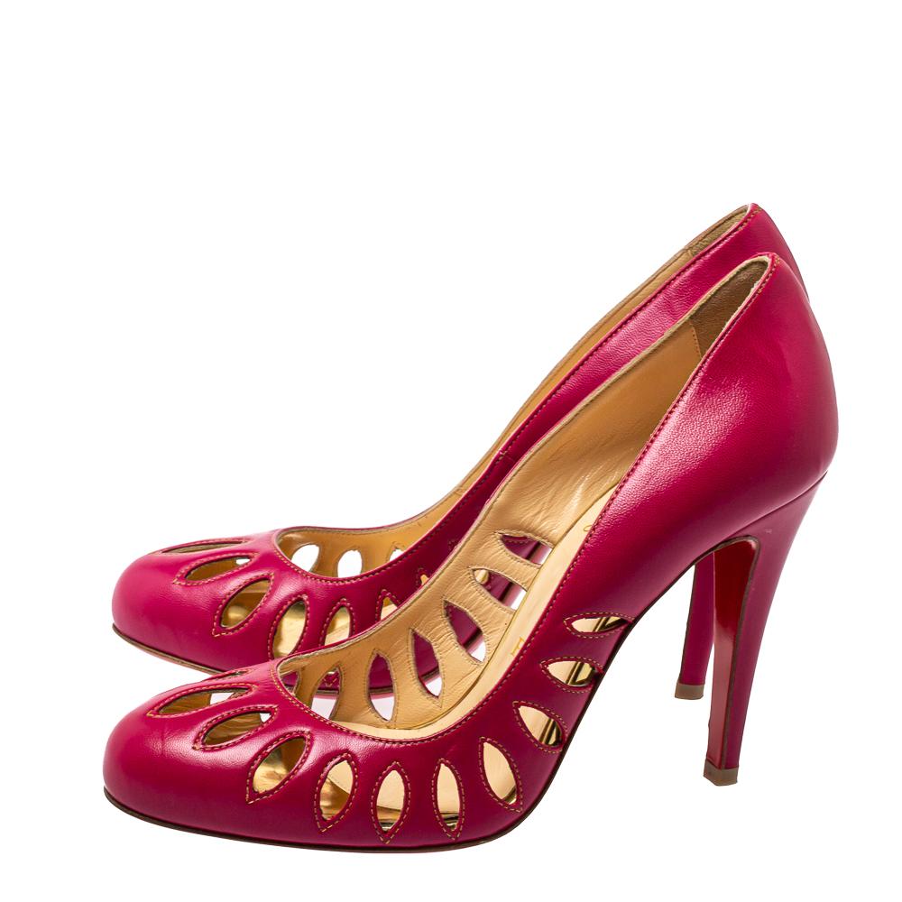 Christian Louboutin Pink Leather Laser Cut Pumps Size 36.5 4