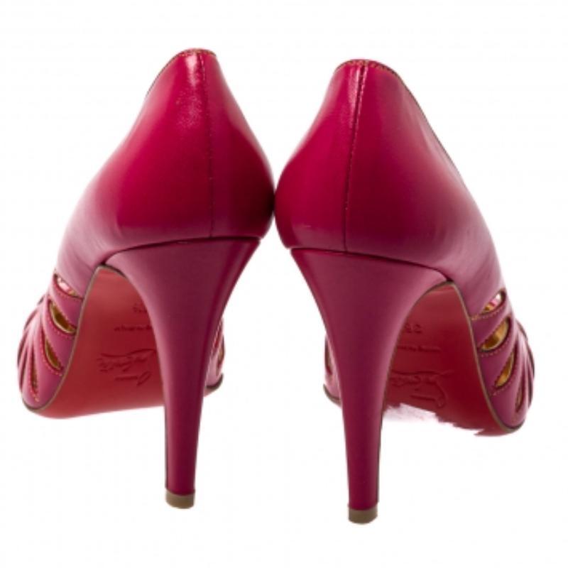 Christian Louboutin Pink Leather Laser Cut Pumps Size 36.5 For Sale 5