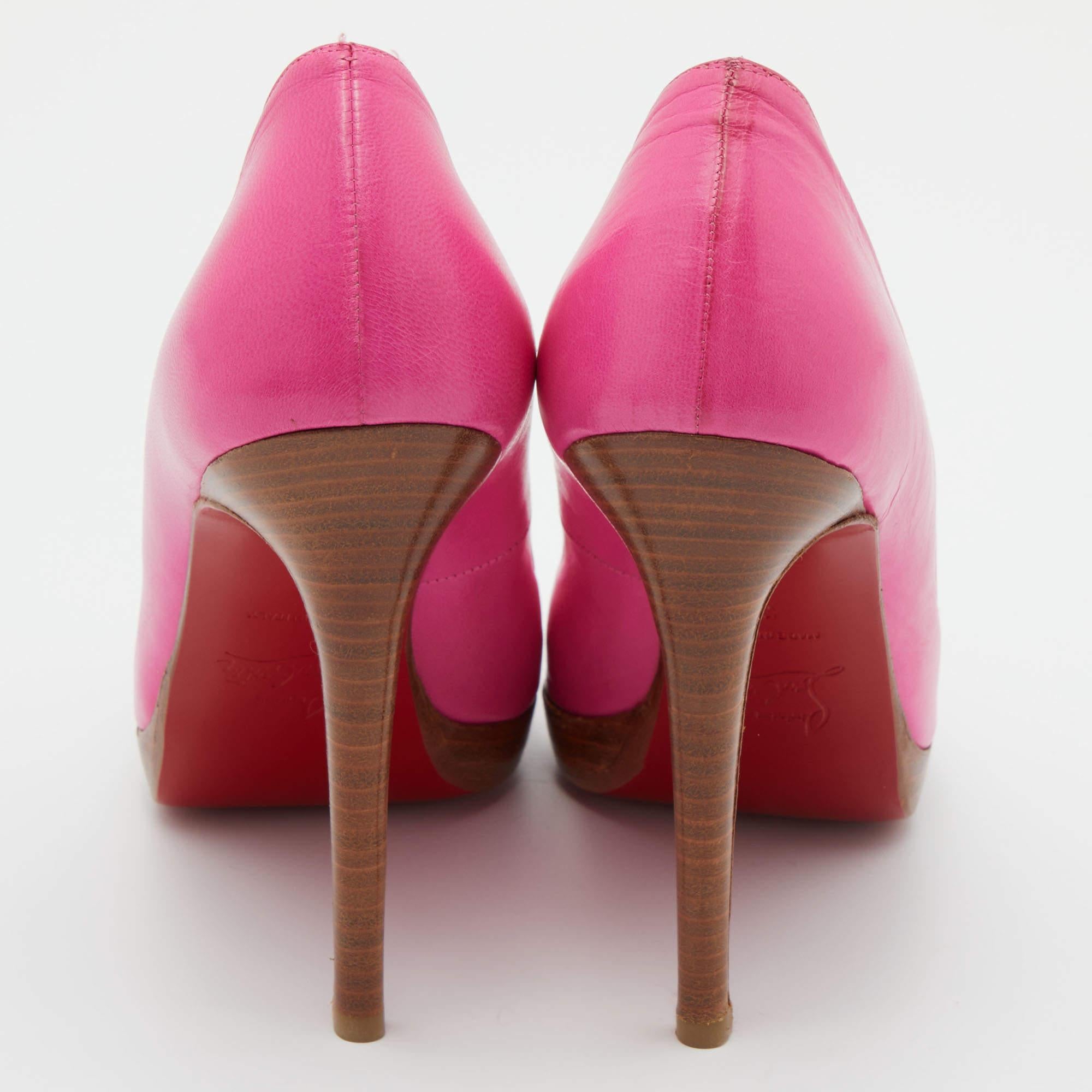 Christian Louboutin Pink Leather Peep Toe Platform Pumps Size 37 For Sale 1