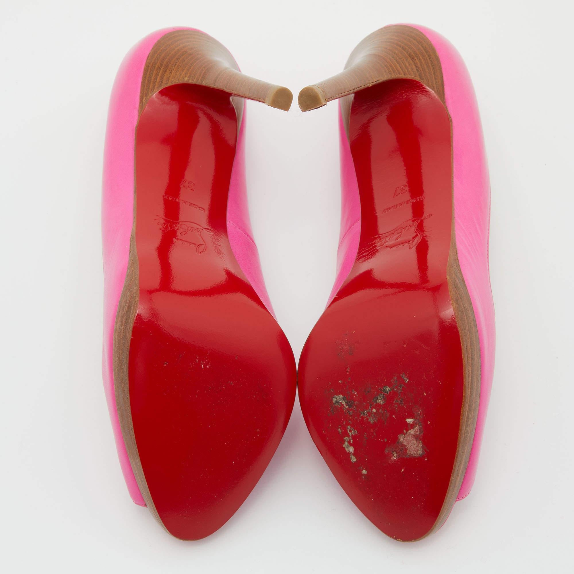 Christian Louboutin Pink Leather Peep Toe Platform Pumps Size 37 For Sale 2