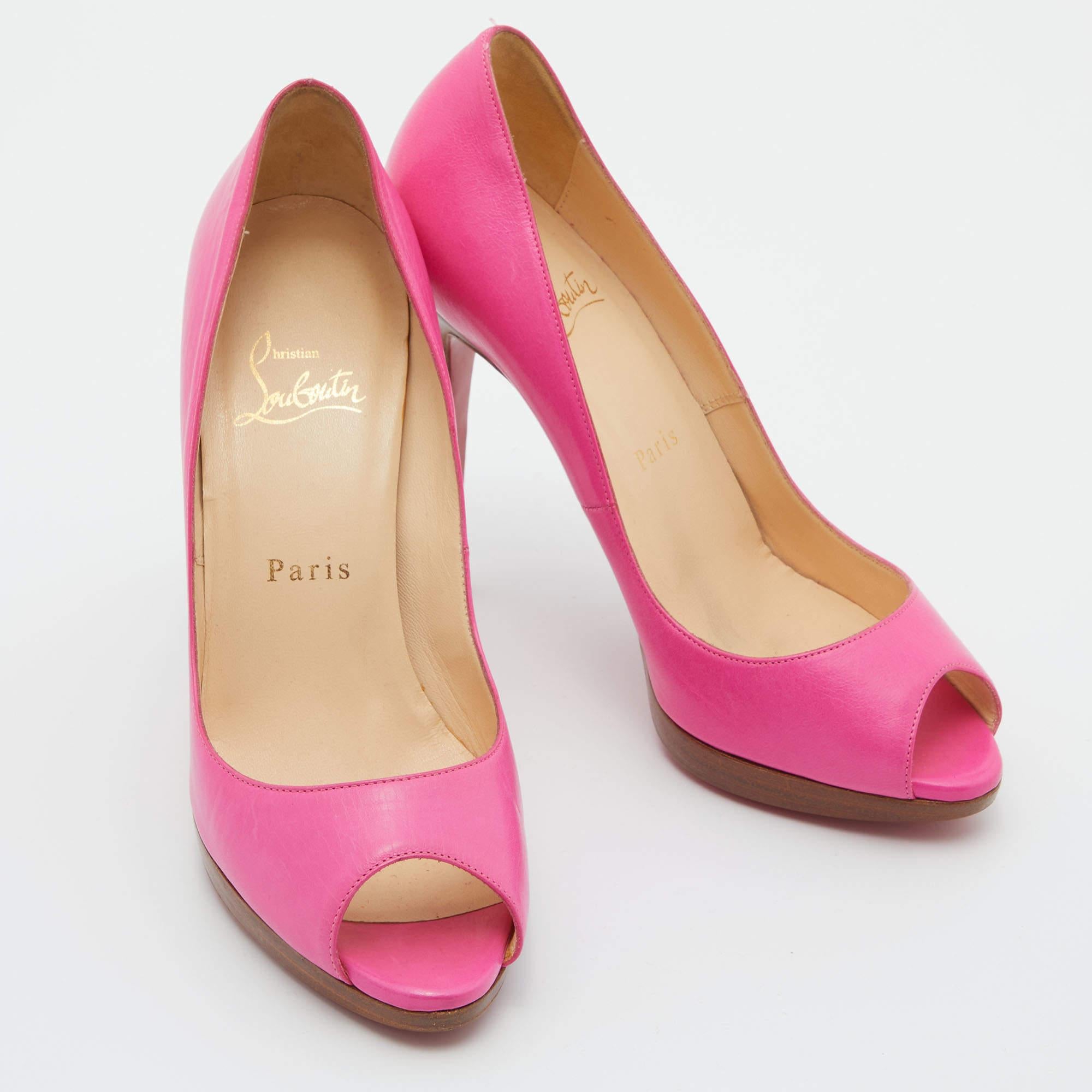 Christian Louboutin Pink Leather Peep Toe Platform Pumps Size 37 For Sale 4