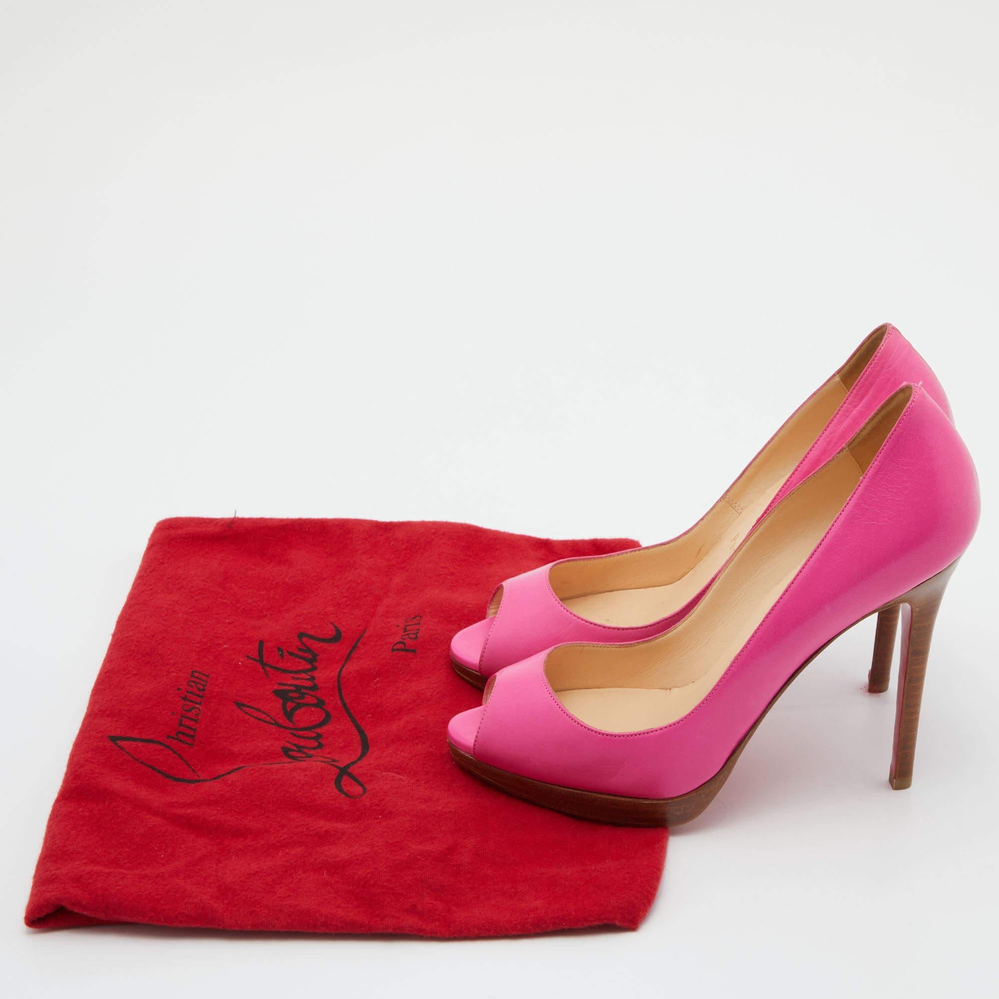 Christian Louboutin Pink Leather Peep Toe Platform Pumps Size 37 For Sale 5