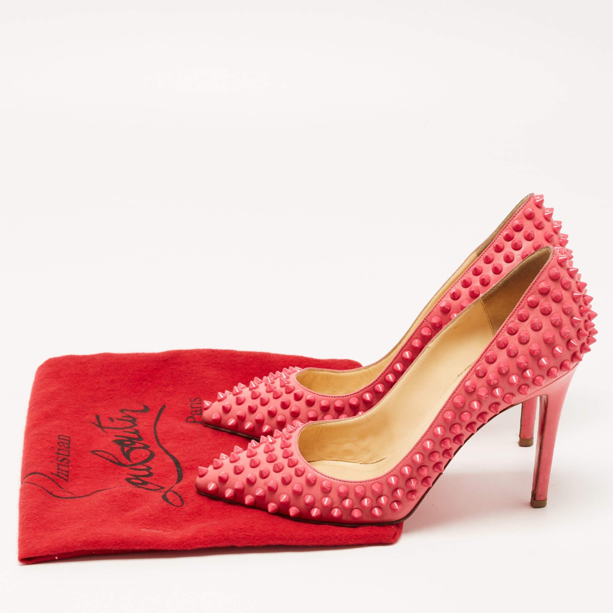 Christian Louboutin Pink Leather Pigalle Spikes Pumps Size 37 5