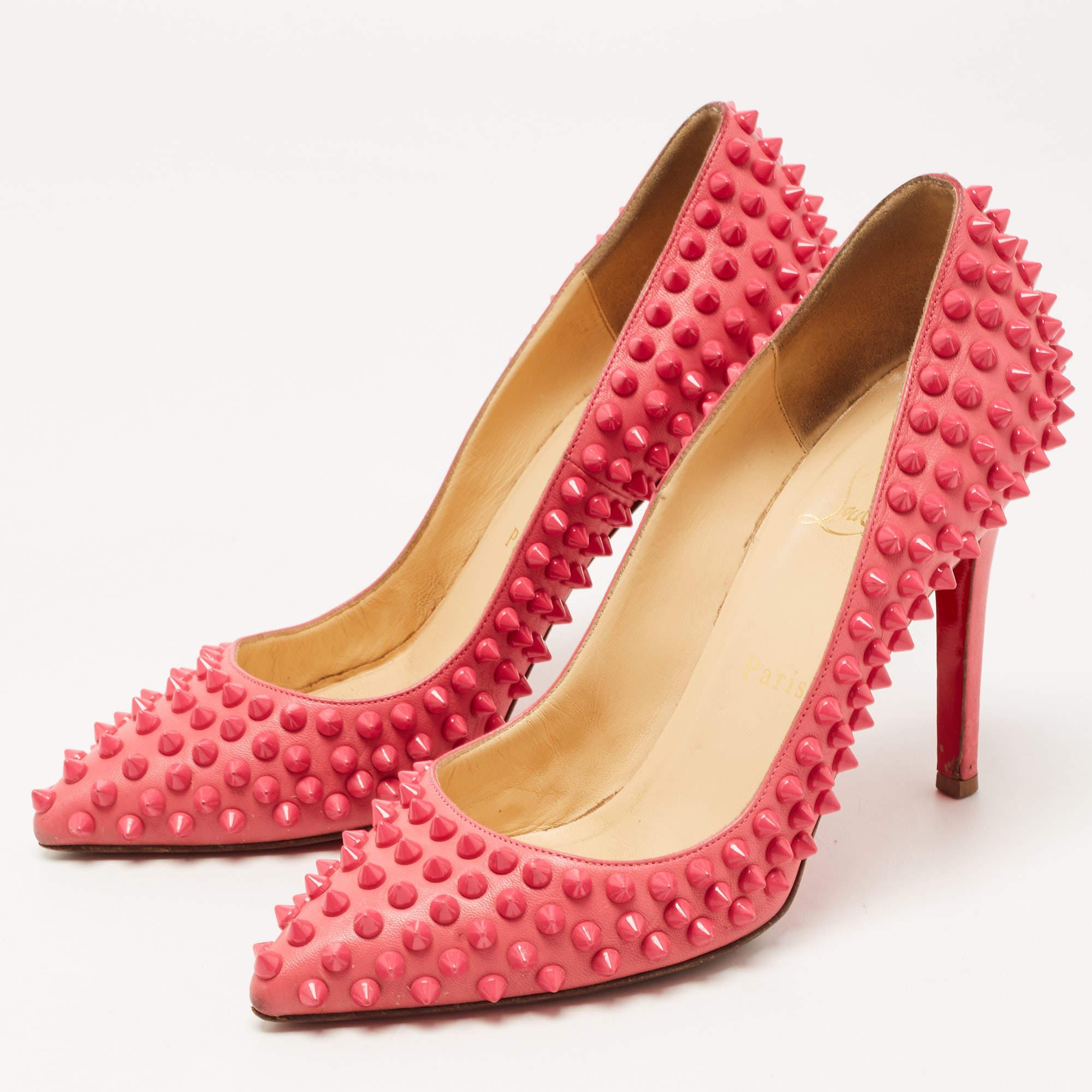 Christian Louboutin Pink Leather Pigalle Spikes Pumps Size 37 2