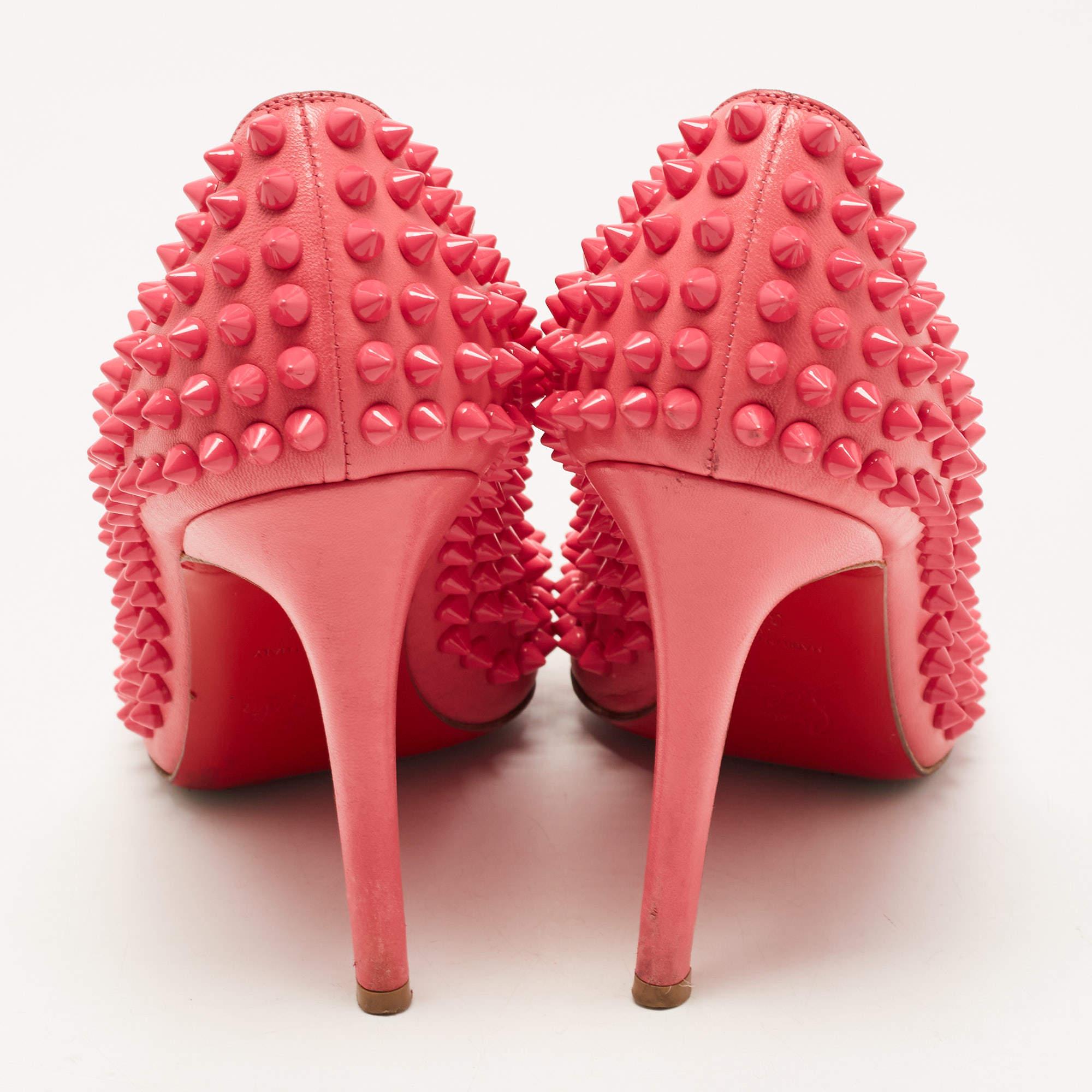 Christian Louboutin Pink Leather Pigalle Spikes Pumps Size 37 3