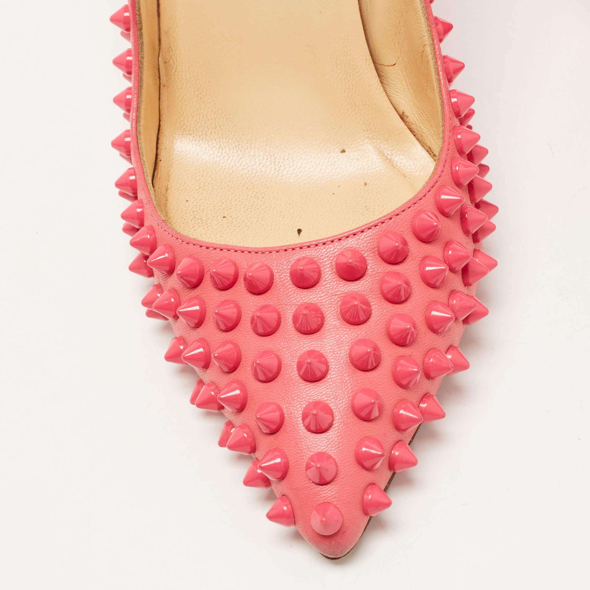 Christian Louboutin Pink Leather Pigalle Spikes Pumps Size 37 4