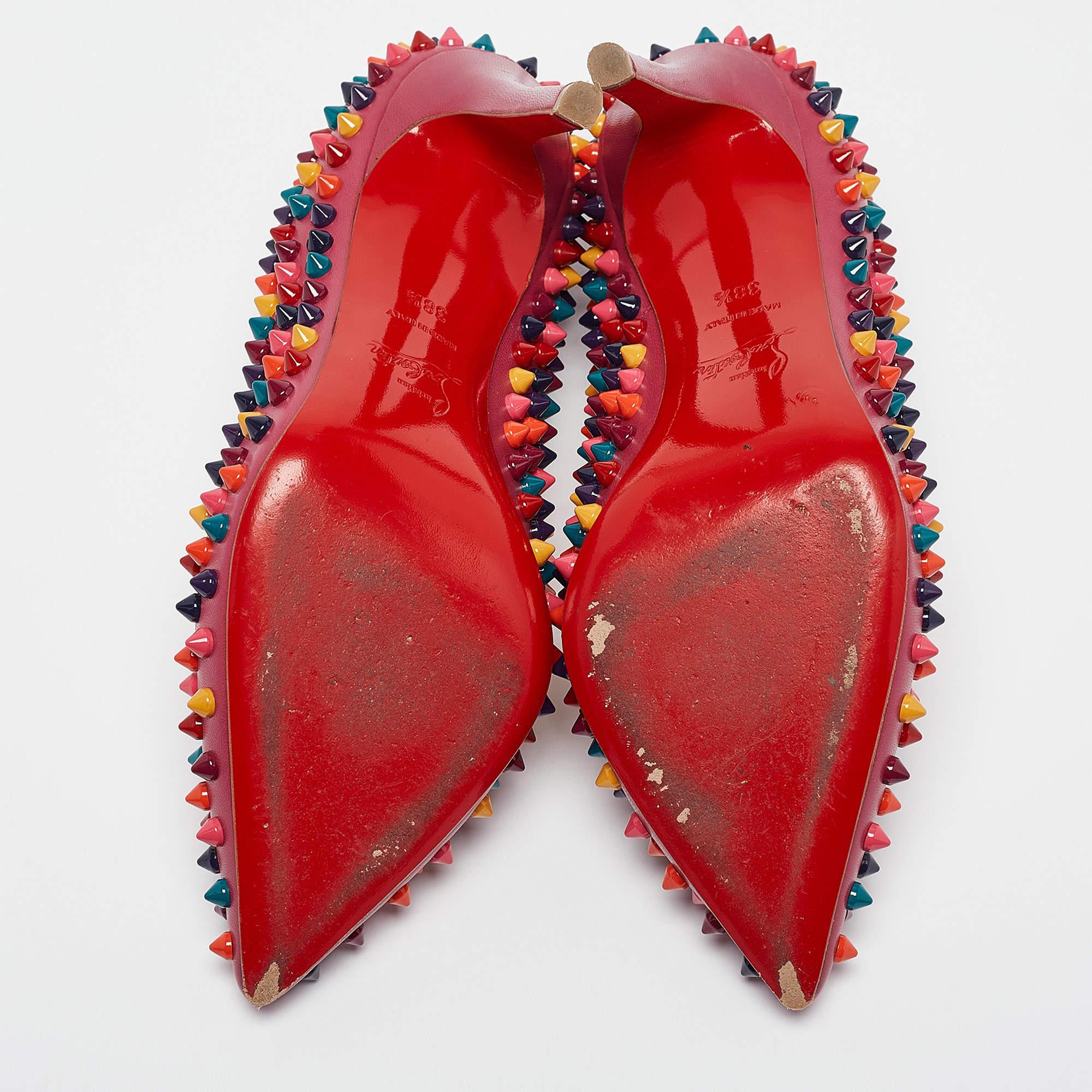 Christian Louboutin Pink Leather Pigalle Spikes Pumps Size 38.5 1