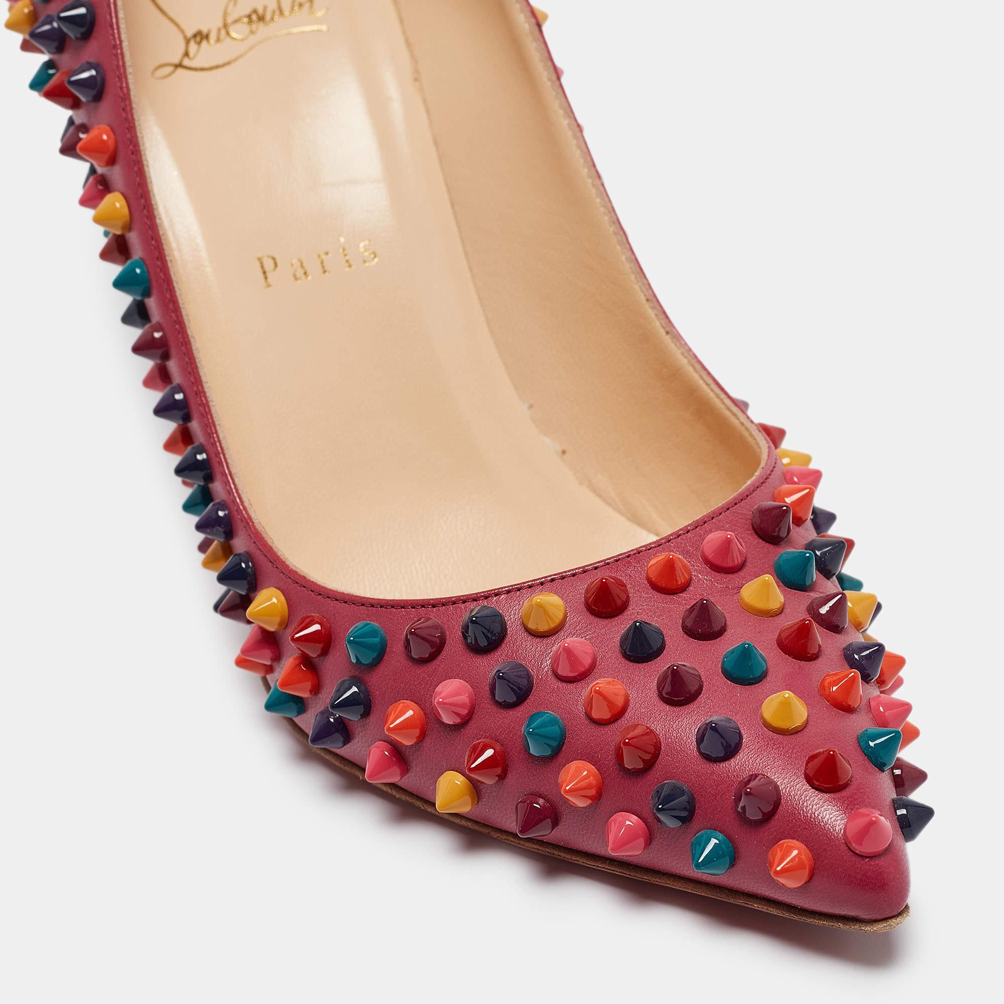 Christian Louboutin Pink Leather Pigalle Spikes Pumps Size 38.5 2
