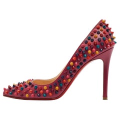 Christian Louboutin Pink Leather Pigalle Spikes Pumps Size 38.5