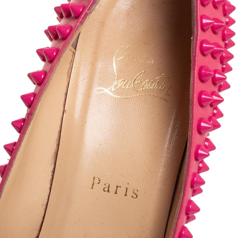 Women's Christian Louboutin Pink Leather Pigalle Spikes Pumps Size 39