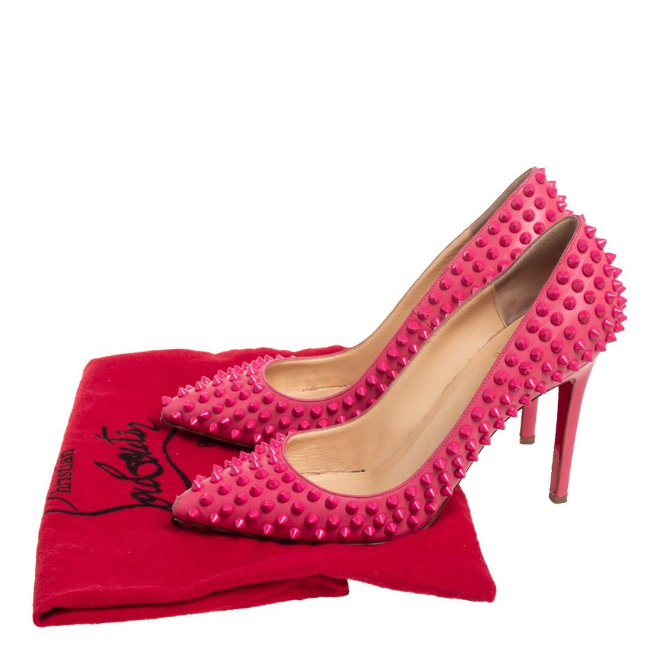 Christian Louboutin Pink Leather Pigalle Spikes Pumps Size 39 1