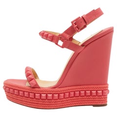 Christian Louboutin Pink Leather Pyraclou Wedge Sandals Size 41
