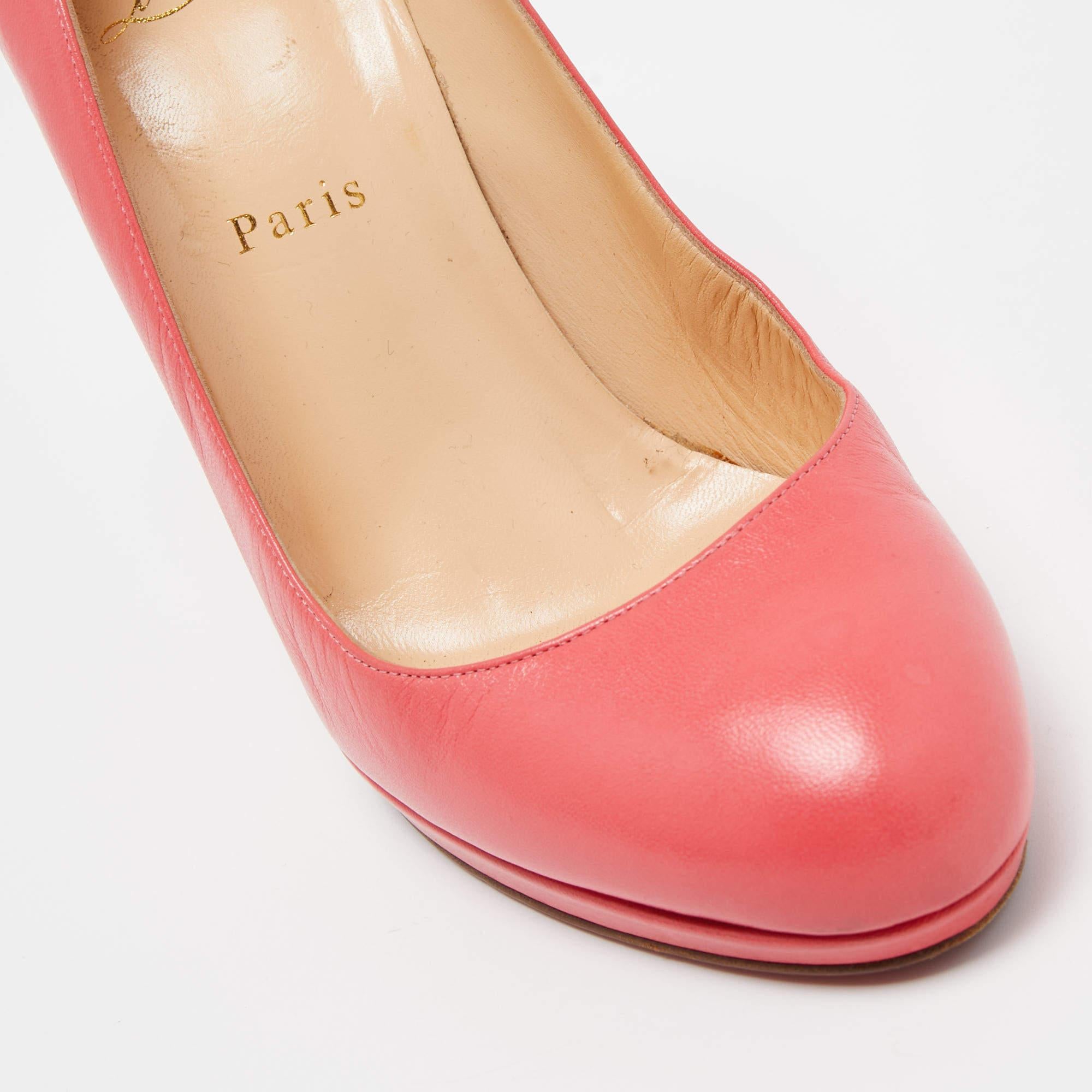 Christian Louboutin Pink Leather Simple Round Toe Pumps Size 40 For Sale 3