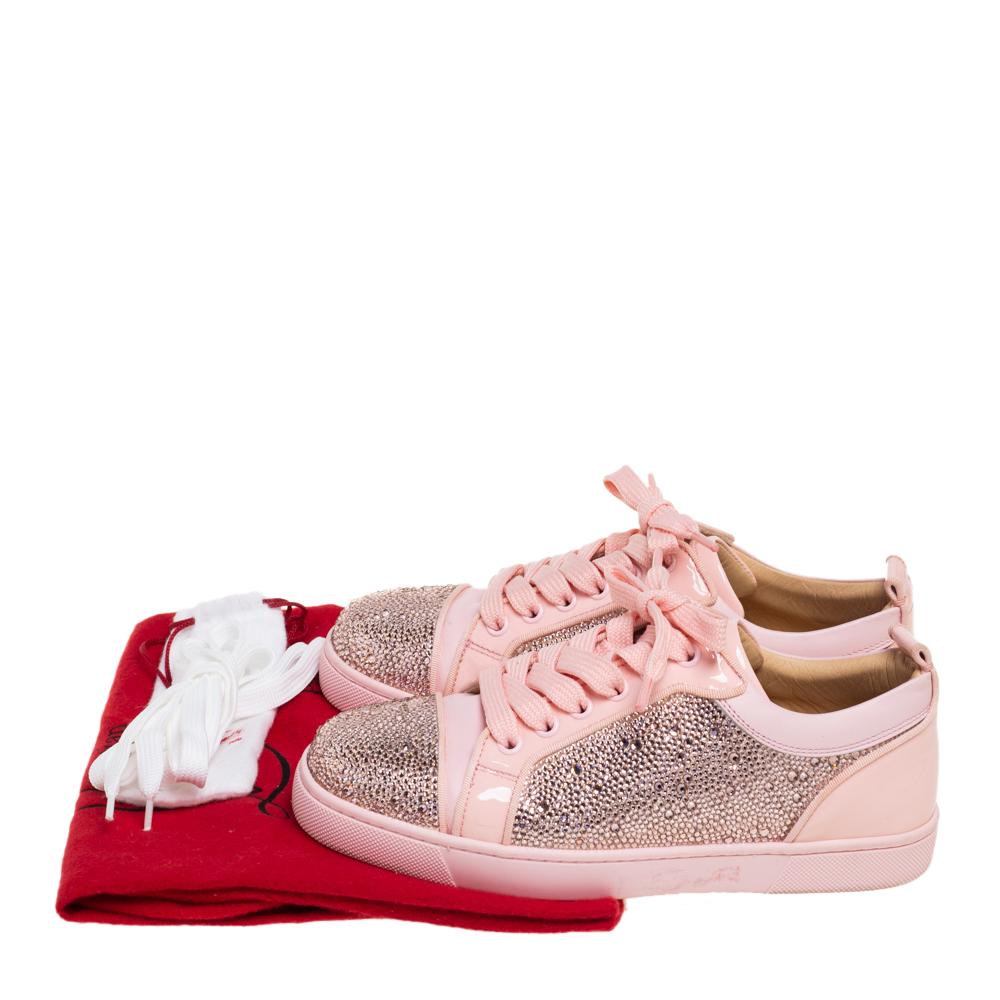 Women's Christian Louboutin Pink Leather Vieira Strass Orlato Low-Top Sneakers Size 36.5