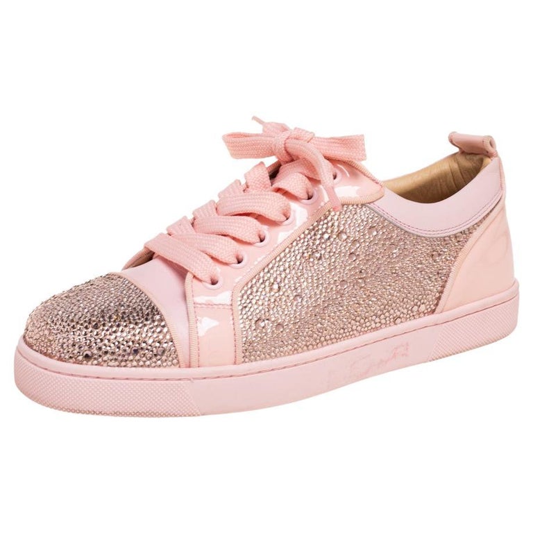 Christian Louboutin Pink Leather Vieira Strass Orlato Low-Top Sneakers Size  36.5 For Sale at 1stDibs