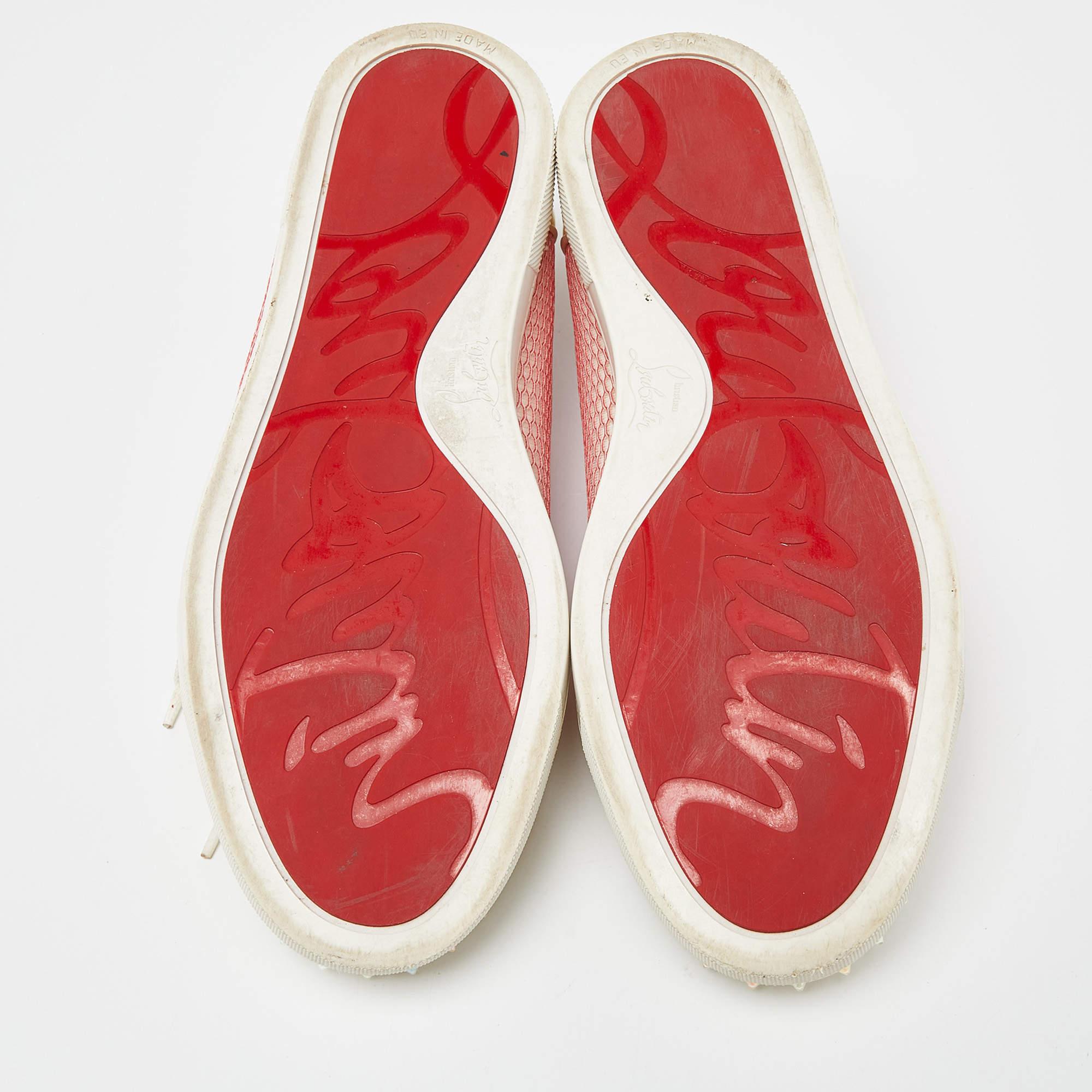 Christian Louboutin Pink Mesh & Leather Spiked Louis Junior Sneakers Size 39.5 1