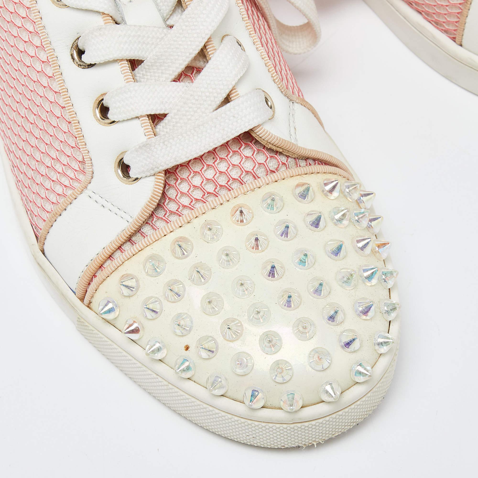 Christian Louboutin Pink Mesh & Leather Spiked Louis Junior Sneakers Size 39.5 3