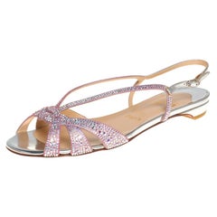 Christian Louboutin Pink Metallic Leather Lady Embellished Flats Size 36