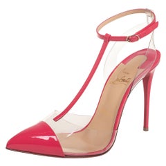 Christian Louboutin Pink Patent Leather And PVC Nosy T Strap Sandals Size 37.5