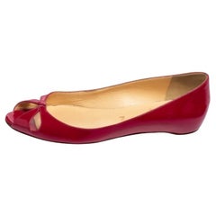 Christian Louboutin Pink Patent Leather Flat Peep-Toe Ballet Flats Size 37.5