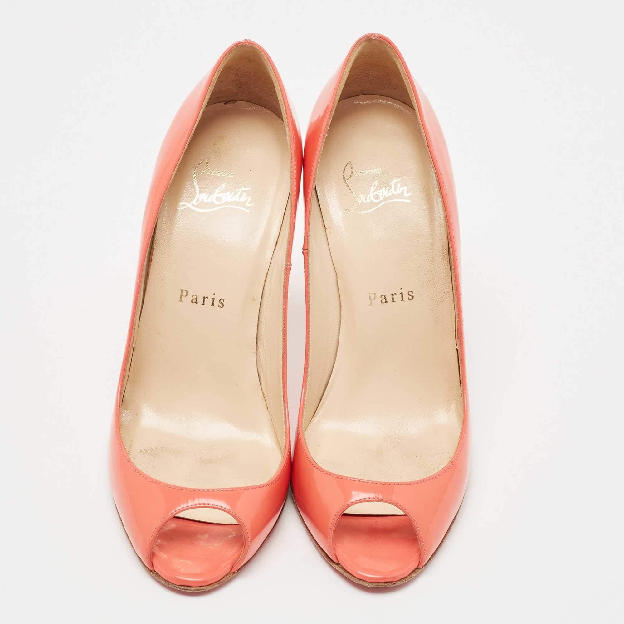 Orange Christian Louboutin Pink Patent Leather Flo Pumps Size 37 For Sale
