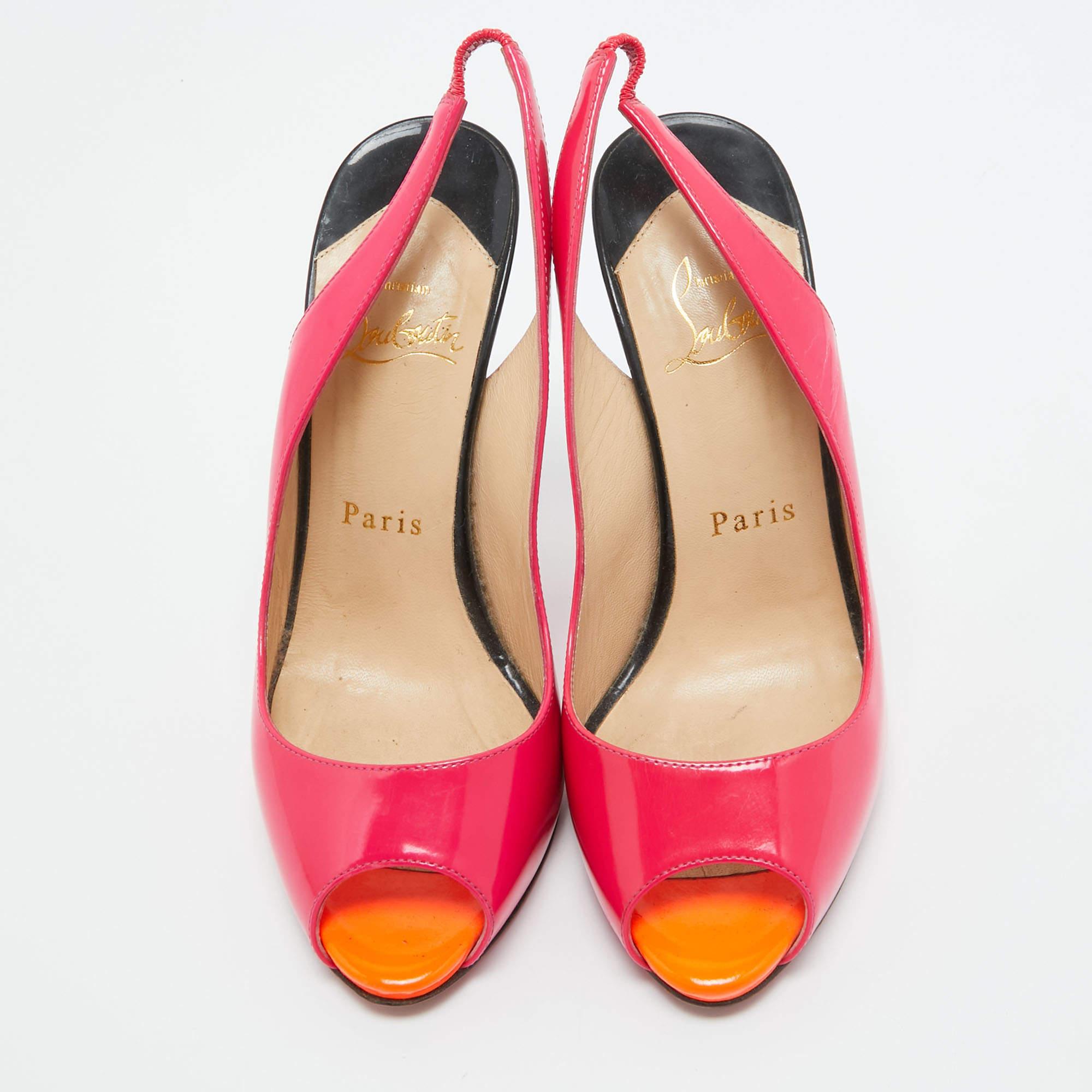 Rose Christian Louboutin escarpins Flo Slingback en cuir verni rose, taille 35,5 en vente