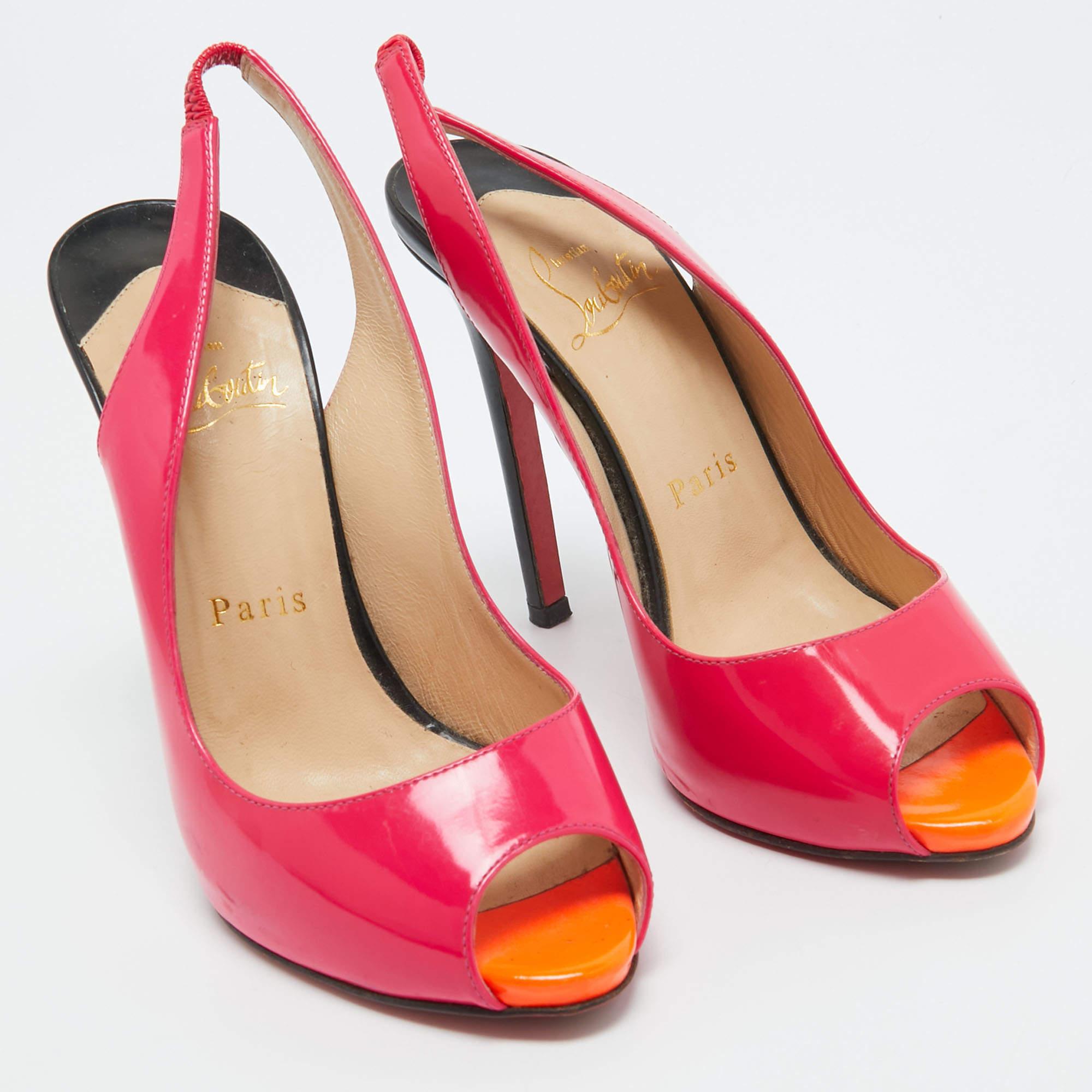 Christian Louboutin escarpins Flo Slingback en cuir verni rose, taille 35,5 Bon état - En vente à Dubai, Al Qouz 2