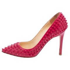 Christian Louboutin Pink Patent Leather Follies Spikes Pointed Toe Pumps Size 38