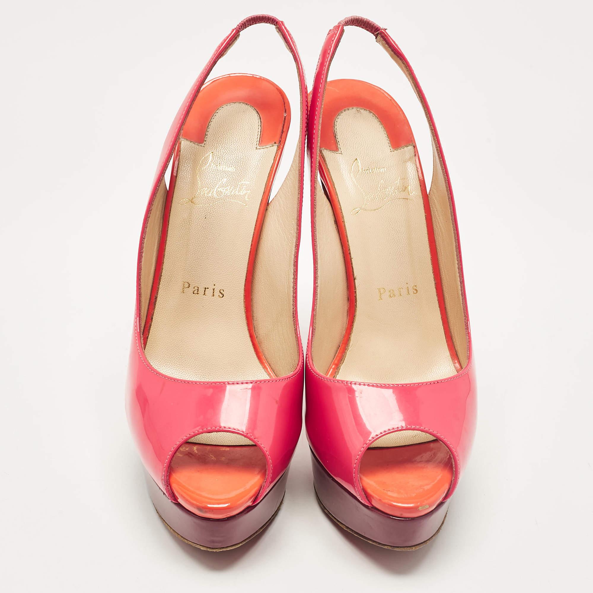 Rosa Christian Louboutin Pink Patent Leather Lady Peepback Pumps Taglia 37 in vendita