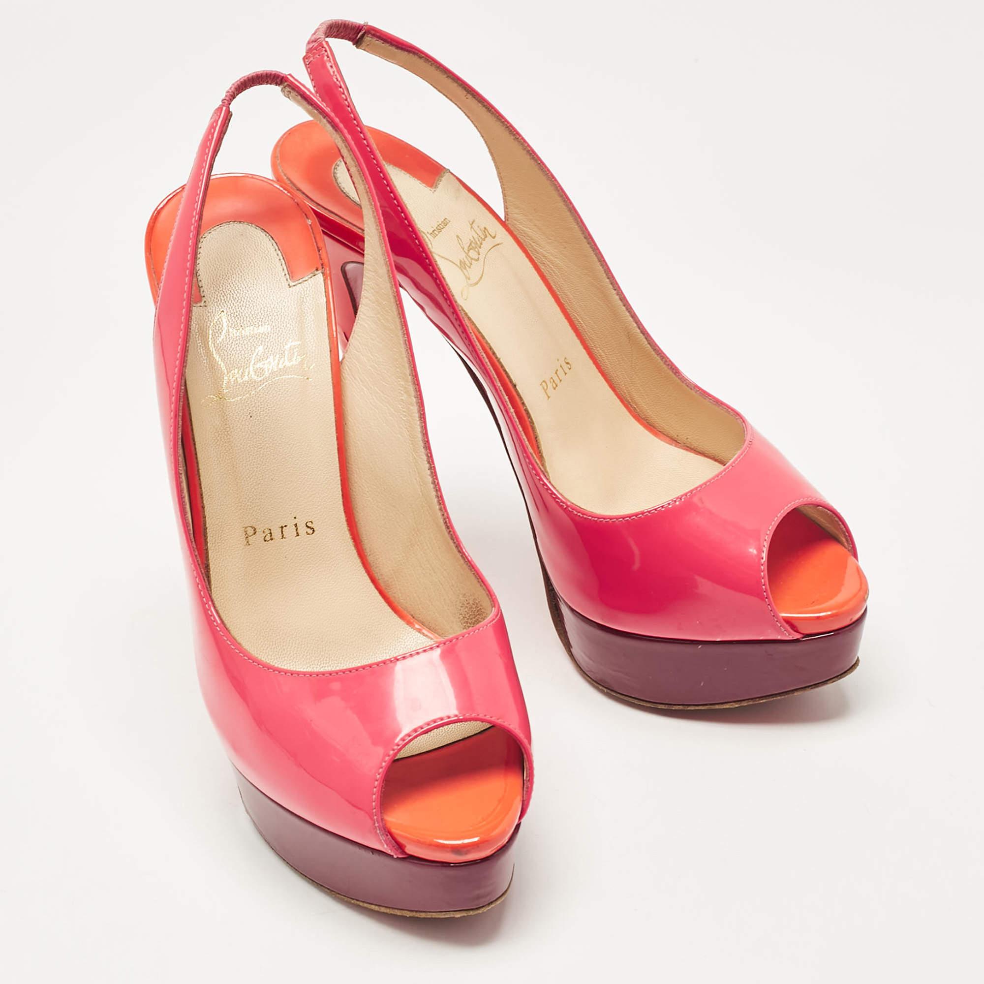 Christian Louboutin Pink Patent Leather Lady Peepback Pumps Taglia 37 In condizioni discrete in vendita a Dubai, Al Qouz 2