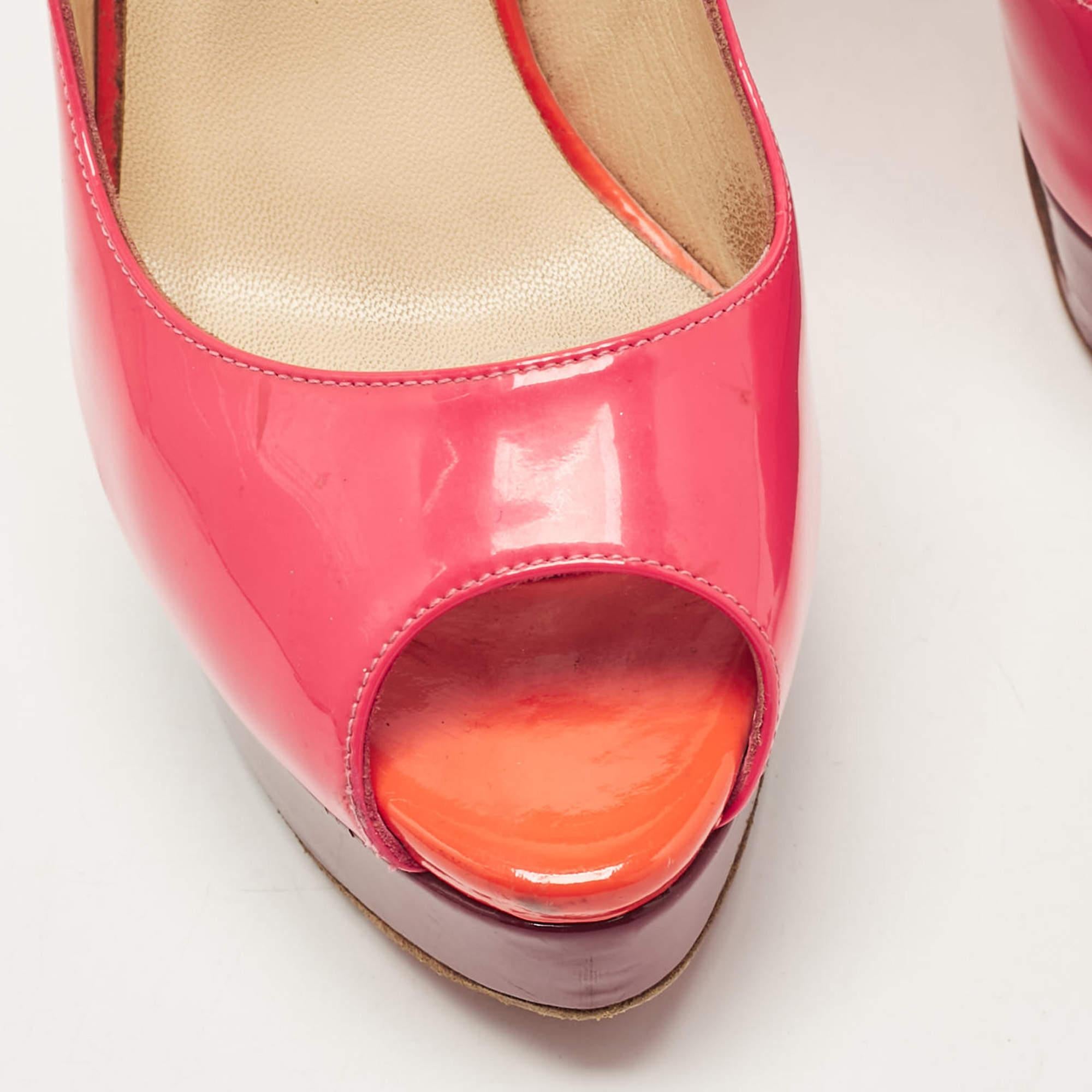 Christian Louboutin Pink Patent Leather Lady Peepback Pumps Taglia 37 in vendita 2