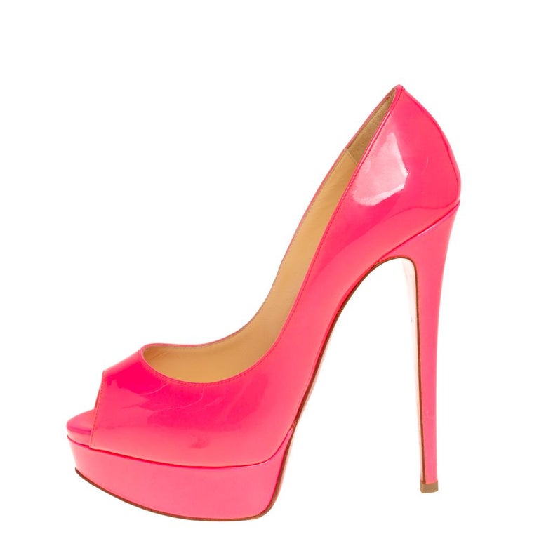 Christian Louboutin Pink Patent Leather Lady Peep Toe Platform Pumps ...