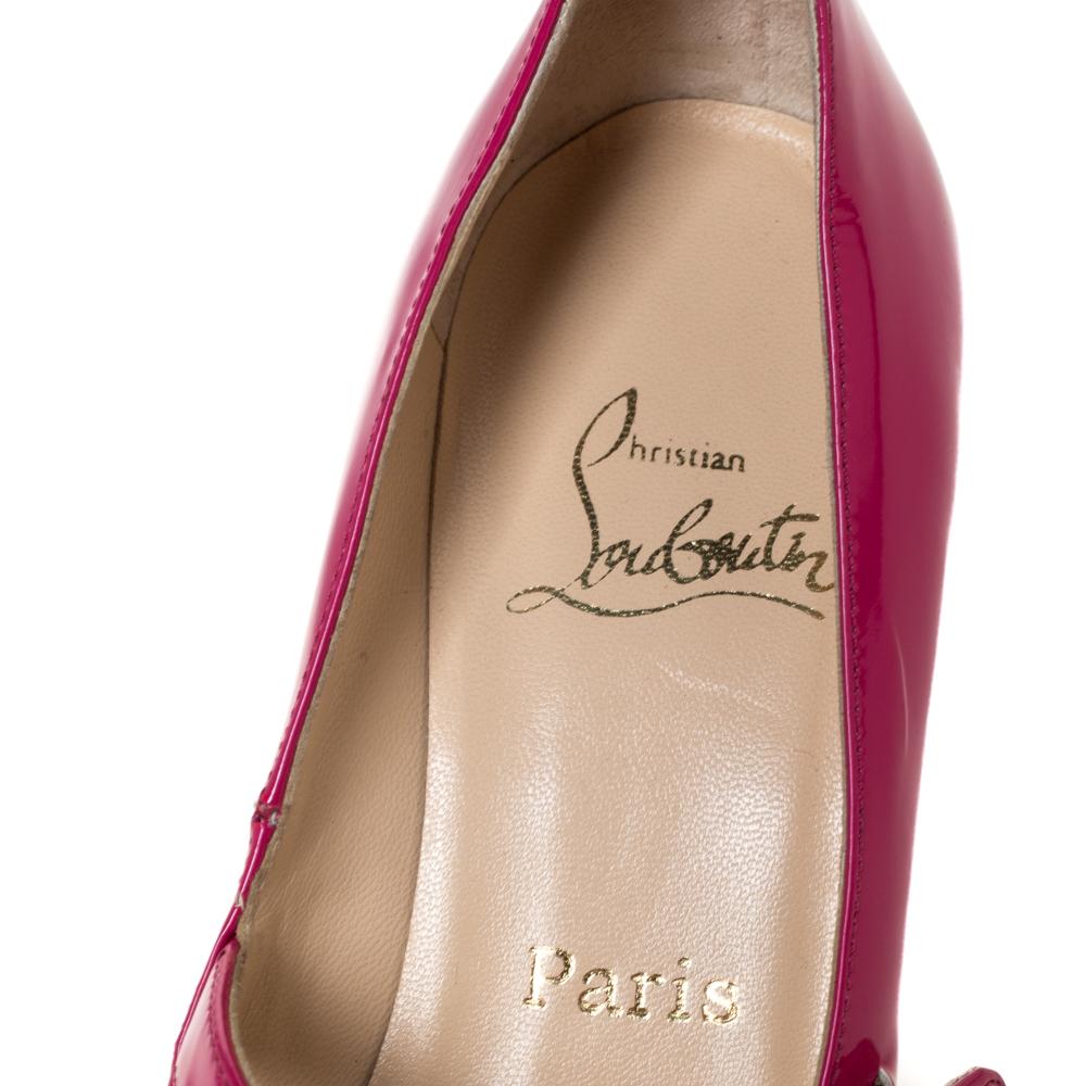 Christian Louboutin Pink Patent Leather Mary Jane Pumps Size 39 In Good Condition In Dubai, Al Qouz 2