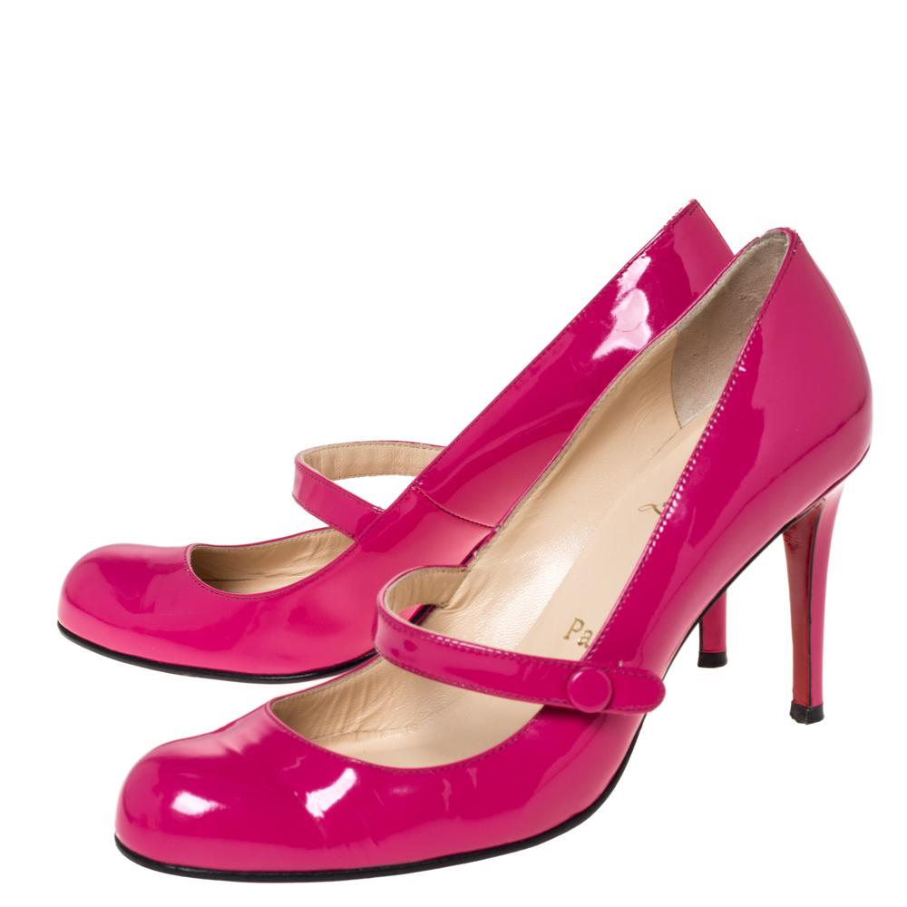 Women's Christian Louboutin Pink Patent Leather Mary Jane Pumps Size 39