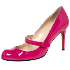 Used Christian Louboutin Pink Patent Leather Mary Jane Pumps Size 39