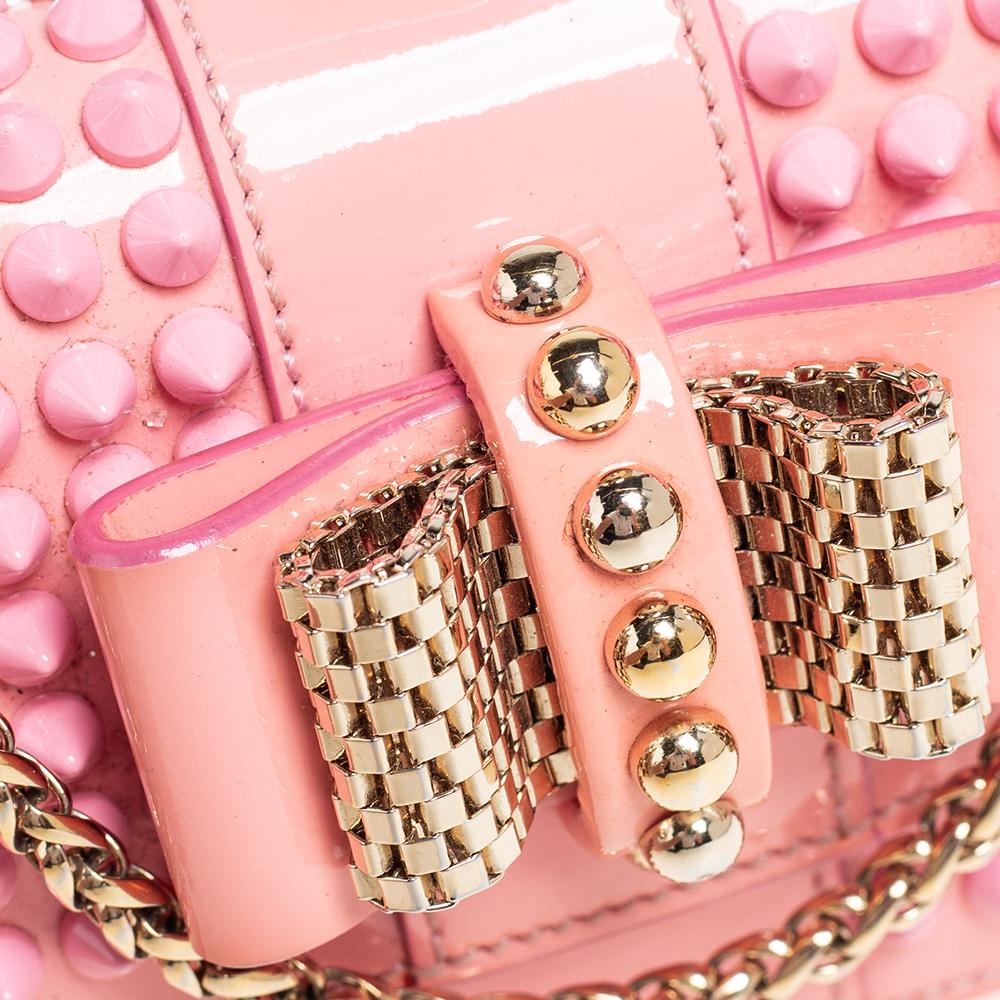 Christian Louboutin Pink Patent Leather Mini Spiked Sweet Charity Crossbody Bag 3