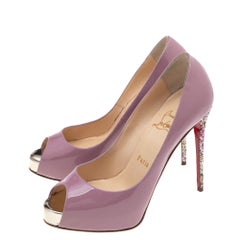 Christian Louboutin Pink Patent Leather New Very Prive Glitter Heel Platform Pum