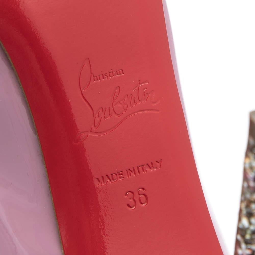 Christian Louboutin Pink Patent Leather New Very Prive Glitter Heel Platform Pum For Sale 3