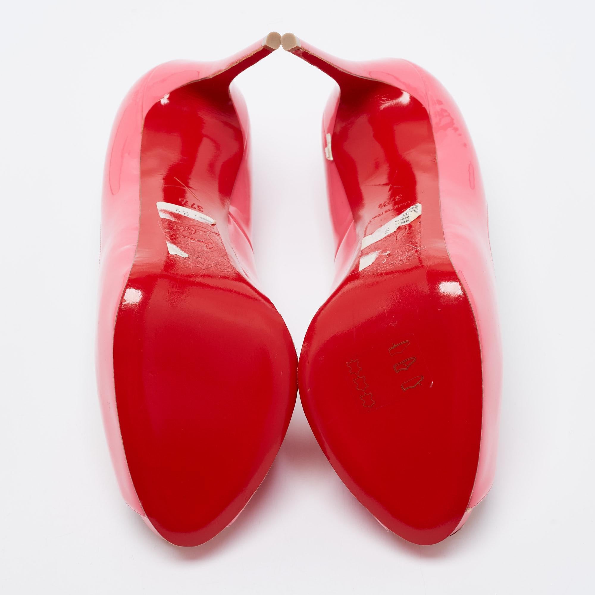Christian Louboutin Pink Patent Leather New Very Prive Peep-Toe Pumps Size 37.5 1